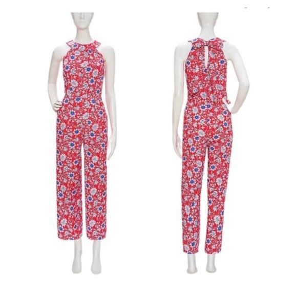 LOFT Red Floral Halter Jumpsuit - Picture 2 of 6